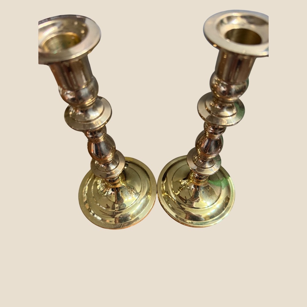 Vintage Solid Brass Candlestick Holders Pair 9 Tall EB Marked Gold Taper Set